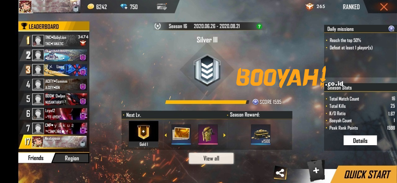 Ranked Season 17 Free Fire Bakal Dimulai Pada 21 Agustus 2020